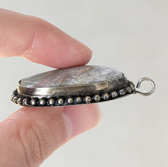 Vintage sterling silver oval handmade artisan handcrafted stone pendant 925 - Picture 3 of 7